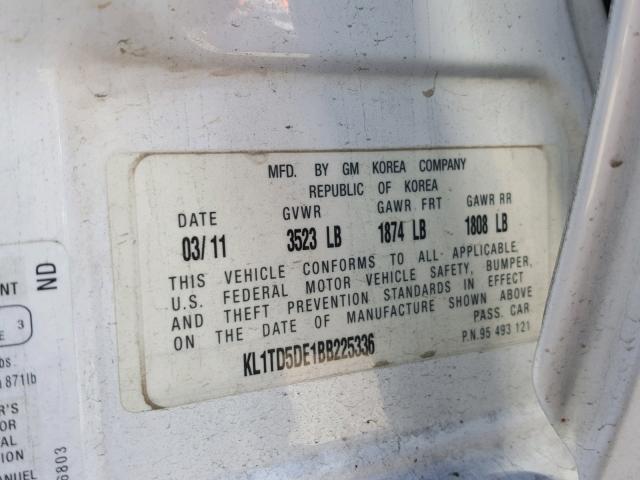 KL1TD5DE1BB225336 - 2011 CHEVROLET AVEO LS WHITE photo 10