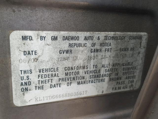 KL1TD66668B035617 - 2008 CHEVROLET AVEO BASE Boz foto 10
