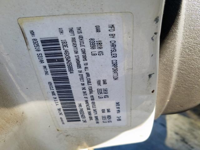 1B3EJ46X9WN268864 - 1998 DODGE STRATUS WHITE photo 10