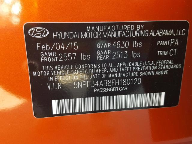 5NPE34AB8FH180120 - 2015 HYUNDAI SONATA SPO ORANGE photo 10