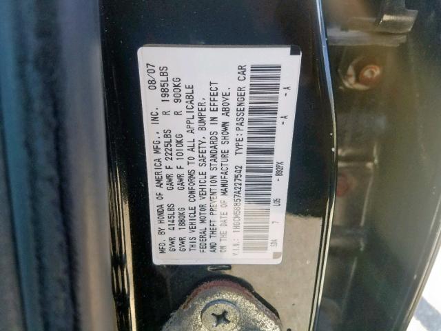 1HGCM56857A227542 - 2007 HONDA ACCORD EX BLACK photo 10