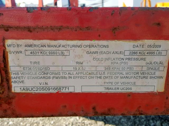 1A9UC20S091668771 - 2009 AMERICAN MOTORS TRAILER RED photo 10