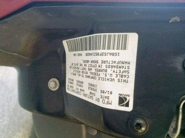 1G8AJ52F05Z144628 - 2005 SATURN ION LEVEL RED photo 10