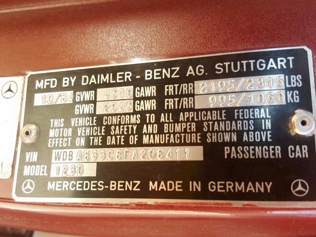 WDBAB33C8FA208411 - 1985 MERCEDES-BENZ 300 DT BURGUNDY photo 10