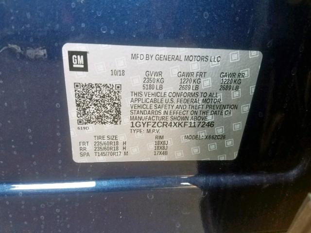 1GYFZCR4XKF117246 - 2019 CADILLAC XT4 PREMIU BLUE photo 10