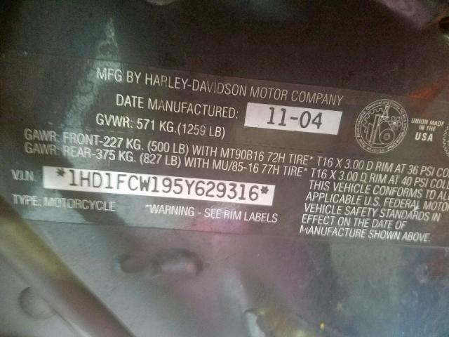 1HD1FCW195Y629316 - 2005 HARLEY-DAVIDSON FLHTCUI BURGUNDY photo 10