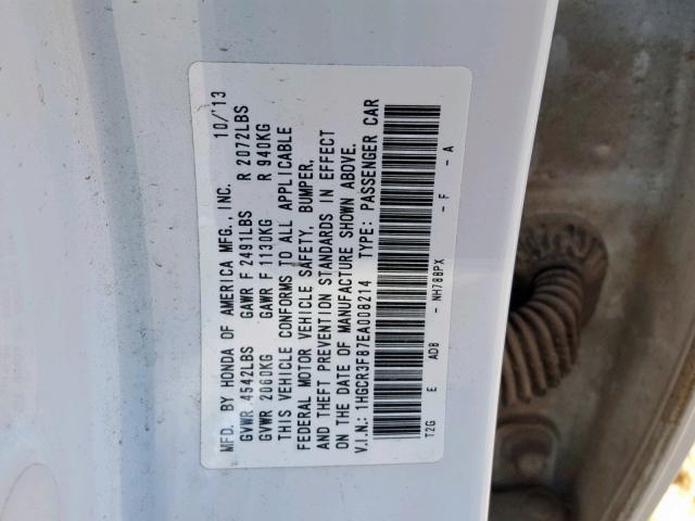 1HGCR3F87EA008214 - 2014 HONDA ACCORD EXL WHITE photo 10