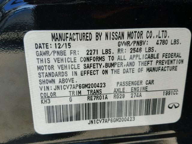 JN1CV7AP6GM200423 - 2016 INFINITI Q50 BASE BLACK photo 10