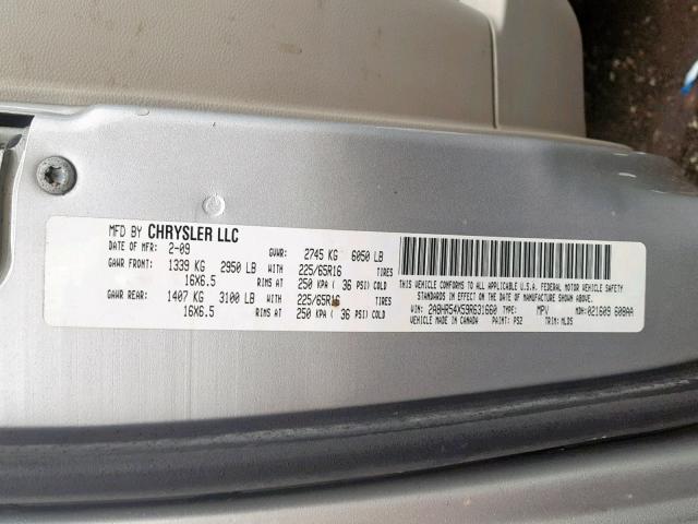 2A8HR54X59R631660 - 2009 CHRYSLER TOWN & COU SILVER photo 10