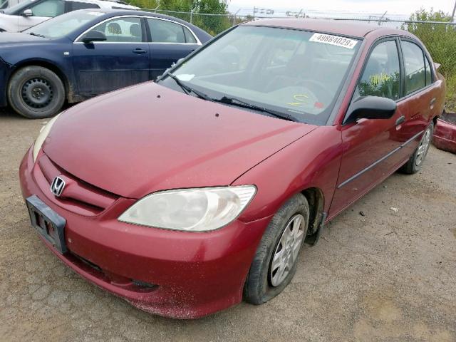 2HGES16355H029666 - 2005 HONDA CIVIC DX V RED photo 2