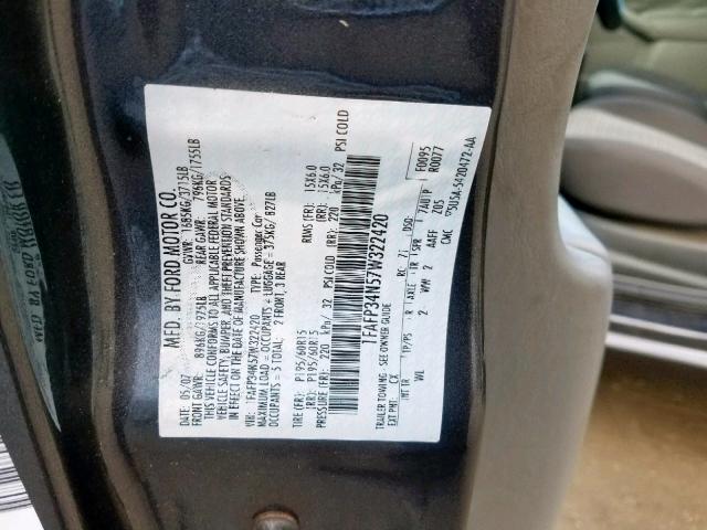 1FAFP34N57W322420 - 2007 FORD FOCUS ZX4 GRAY photo 10