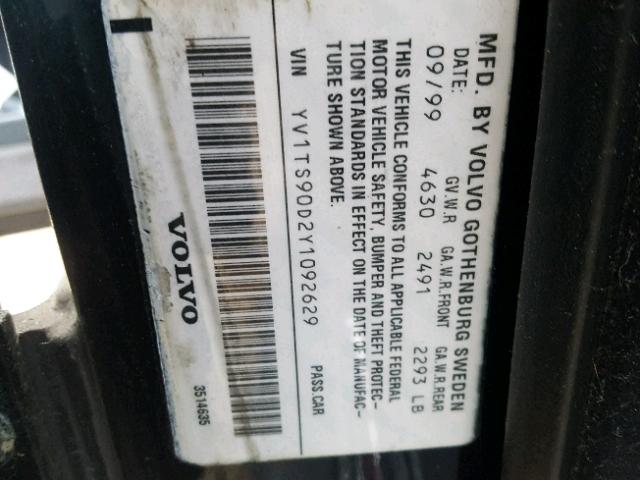 YV1TS90D2Y1092629 - 2000 VOLVO S80 T6 TUR BLACK photo 10