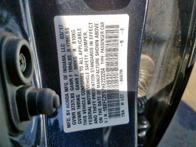 19XFC2F57HE223204 - 2017 HONDA CIVIC LX BLUE photo 10