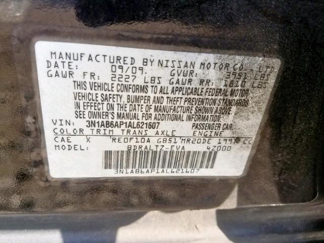 3N1AB6AP1AL621607 - 2010 NISSAN SENTRA 2.0 BLACK photo 10