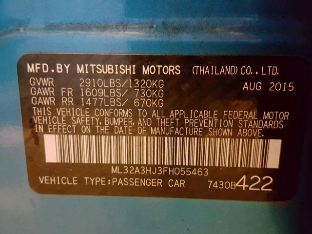 ML32A3HJ3FH055463 - 2015 MITSUBISHI MIRAGE DE BLUE photo 10