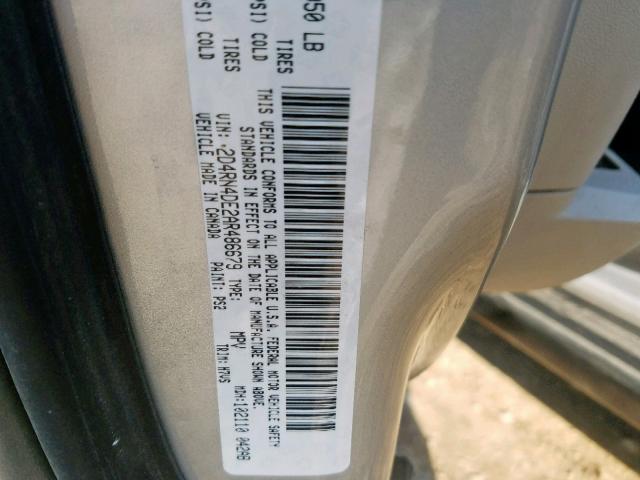 2D4RN4DE2AR486679 - 2010 DODGE CARAVAN SILVER photo 10