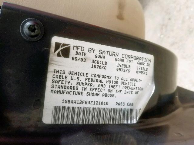 1G8AW12F64Z121010 - 2004 SATURN ION LEVEL RED photo 10