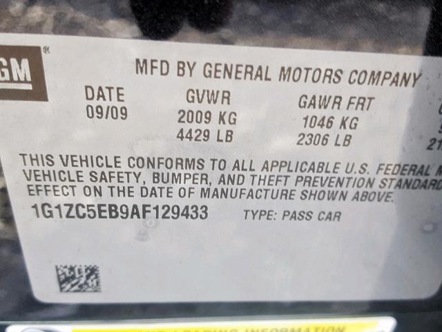 1G1ZC5EB9AF129433 - 2010 CHEVROLET MALIBU 1LT 黑色 照片 10