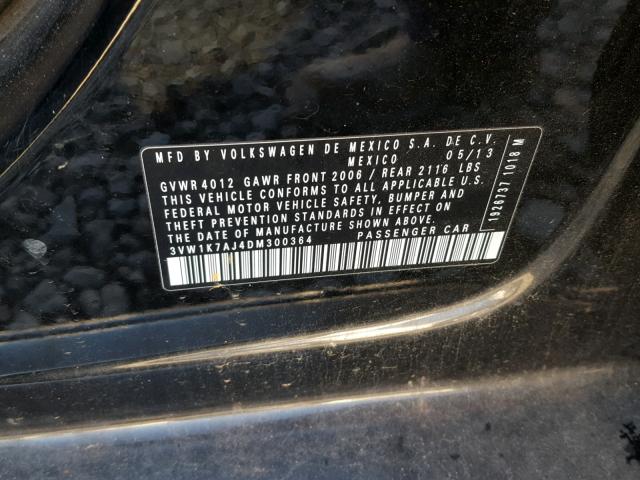 3VW1K7AJ4DM300364 - 2013 VOLKSWAGEN JETTA BASE Սև լուսանկար 10