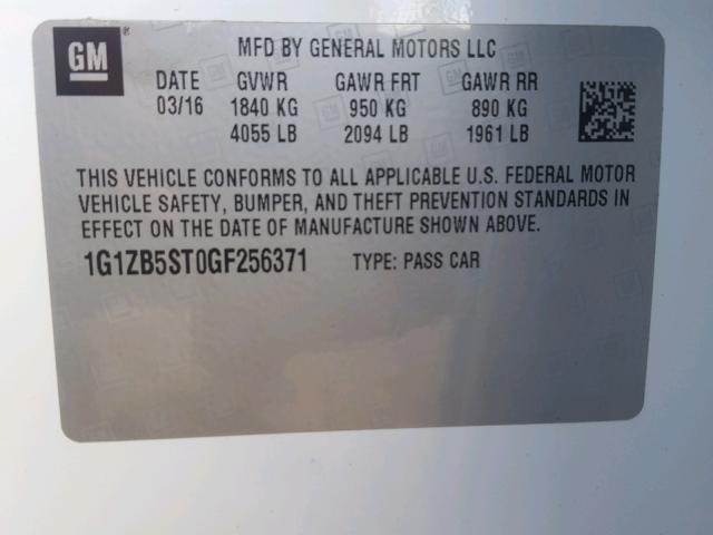 1G1ZB5ST0GF256371 - 2016 CHEVROLET MALIBU LS 白色 照片 10