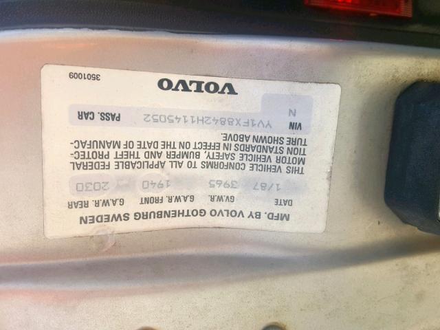 YV1FX8842H1145052 - 1987 VOLVO 740 GLE SILVER photo 10