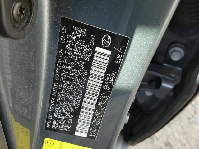 JTHBA30G455103161 - 2005 LEXUS ES 330 GRAY photo 10