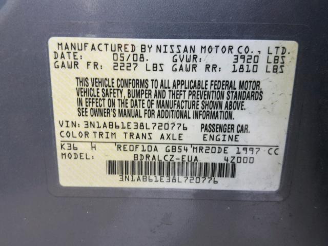 3N1AB61E38L720776 - 2008 NISSAN SENTRA 2.0 SILVER photo 10