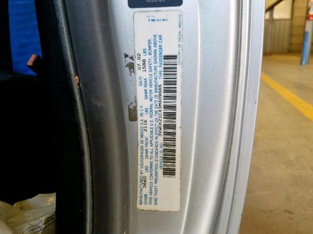 3VWCK21CX3M409665 - 2003 VOLKSWAGEN NEW BEETLE 银色 照片 10