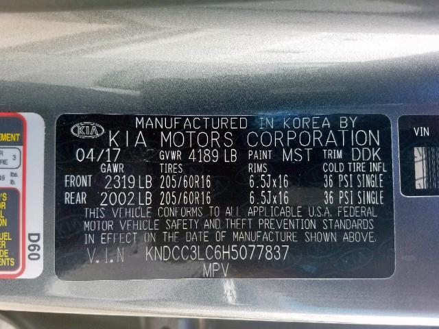 KNDCC3LC6H5077837 - 2017 KIA NIRO EX GRAY photo 10