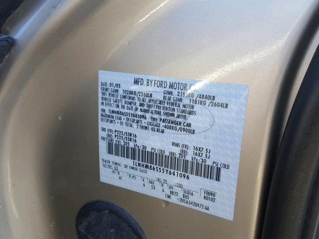 1LNHM86S55Y641096 - 2005 LINCOLN LS 金色 照片 10