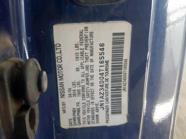 JN1AZ34D04T165546 - 2004 NISSAN 350Z COUPE BLUE photo 10