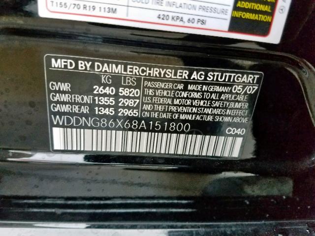 WDDNG86X68A151800 - 2008 MERCEDES-BENZ S 550 4MAT BLACK photo 10