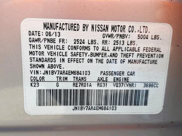 JN1BV7AR4EM684103 - 2014 INFINITI Q50 BASE SILVER photo 10