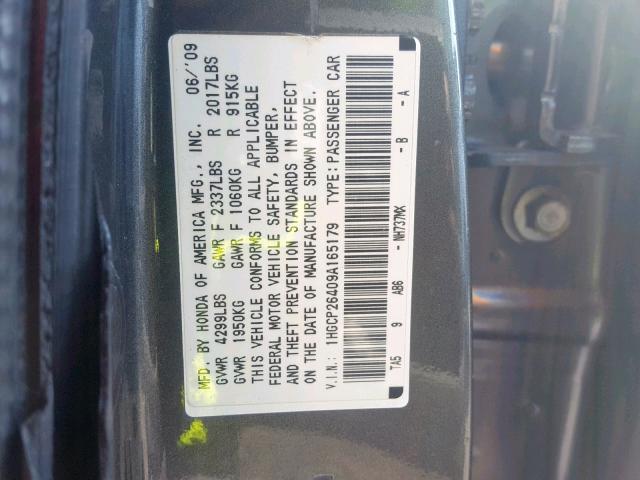 1HGCP26409A165179 - 2009 HONDA ACCORD LXP GRAY photo 10