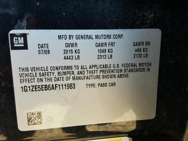 1G1ZE5EB6AF111983 - 2010 CHEVROLET MALIBU LTZ შავი ფოტო 10