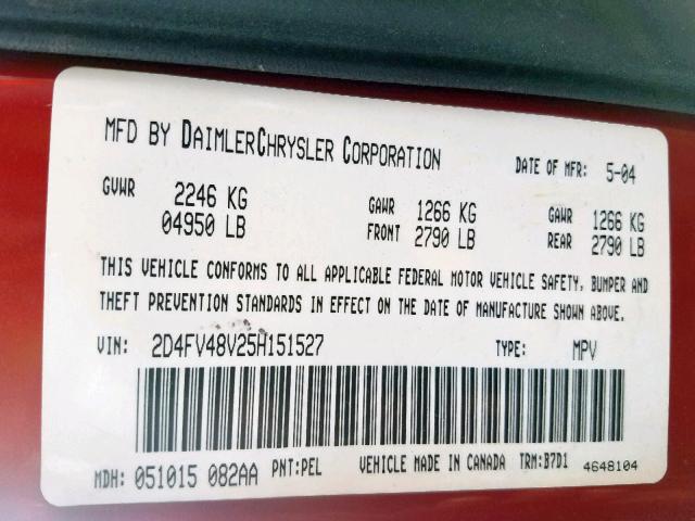 2D4FV48V25H151527 - 2005 DODGE MAGNUM SXT MAROON photo 10