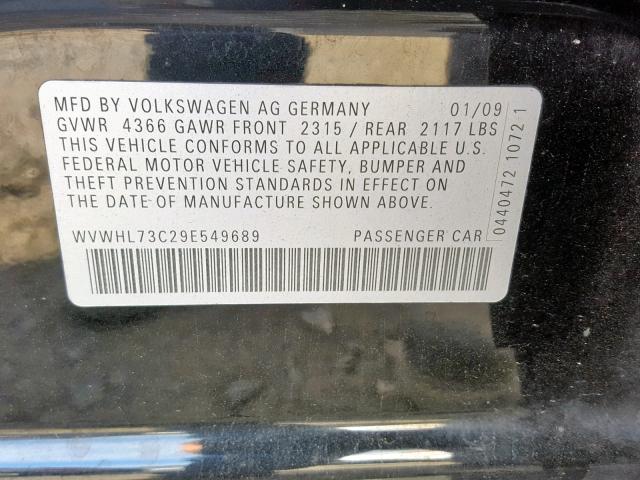 WVWHL73C29E549689 - 2009 VOLKSWAGEN CC LUXURY BLACK photo 10