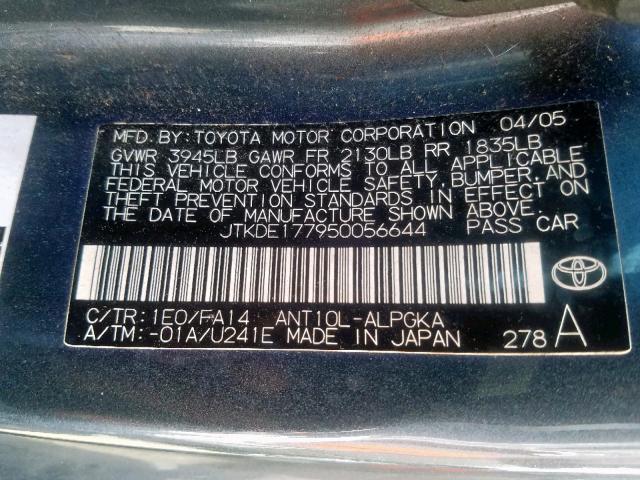 JTKDE177950056644 - 2005 TOYOTA SCION TC ბეჟი ფოტო 10