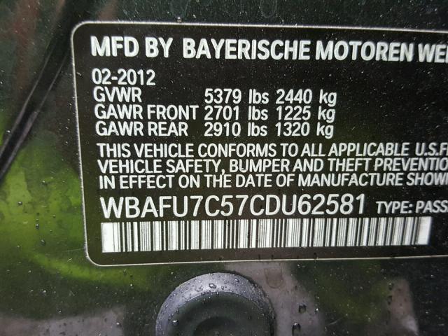 WBAFU7C57CDU62581 - 2012 BMW 535 XI BLACK photo 10