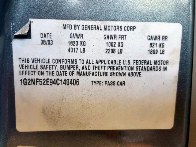 1G2NF52E94C140406 - 2004 PONTIAC GRAND AM S GRAY photo 10