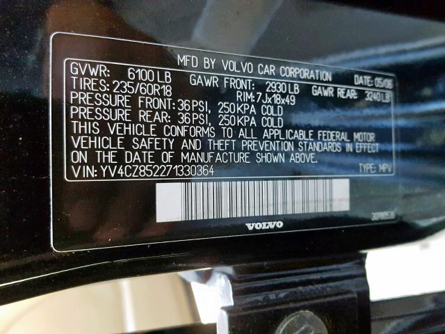 YV4CZ852271330364 - 2007 VOLVO XC90 V8 BLACK photo 10