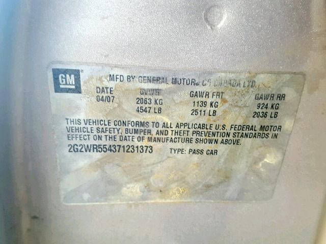 2G2WR554371231373 - 2007 PONTIAC GRAND PRIX BROWN photo 10