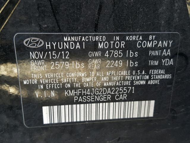 KMHFH4JG2DA225571 - 2013 HYUNDAI AZERA GLS BLACK photo 10