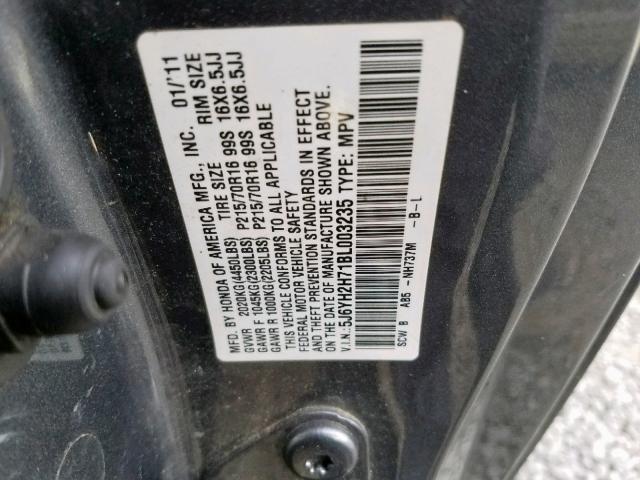 5J6YH2H71BL003235 - 2011 HONDA ELEMENT EX GRAY photo 10