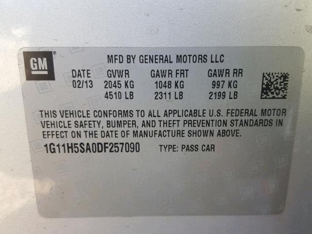 1G11H5SA0DF257090 - 2013 CHEVROLET MALIBU LTZ 银色 照片 10