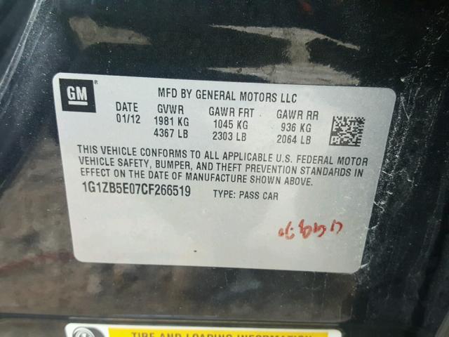 1G1ZB5E07CF266519 - 2012 CHEVROLET MALIBU LS 黑色 照片 10