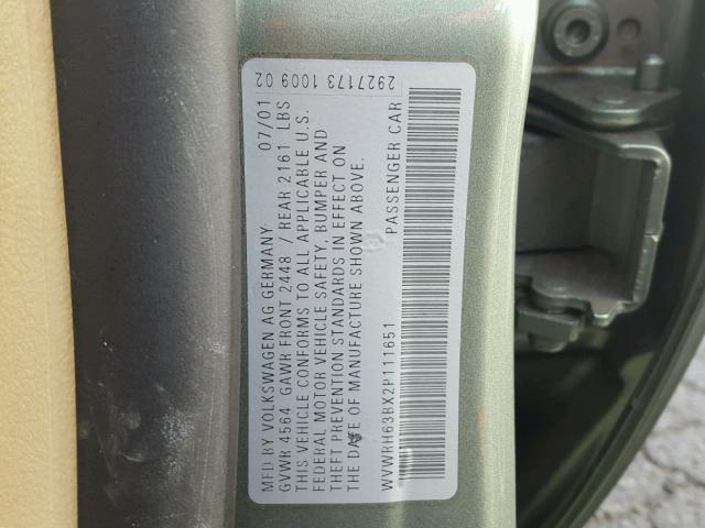 WVWRH63BX2P111651 - 2002 VOLKSWAGEN PASSAT GLX 石墨色 照片 10