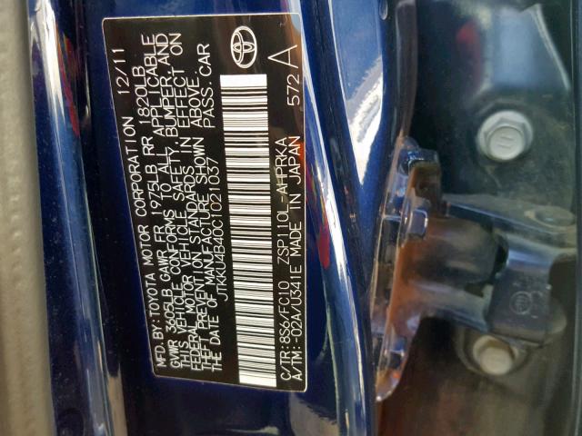 JTKKU4B40C1021037 - 2012 TOYOTA SCION XD BLUE photo 10