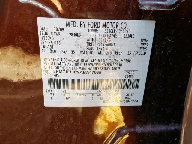 2FMDK3JC9ABA47965 - 2010 FORD EDGE SEL PURPLE photo 10