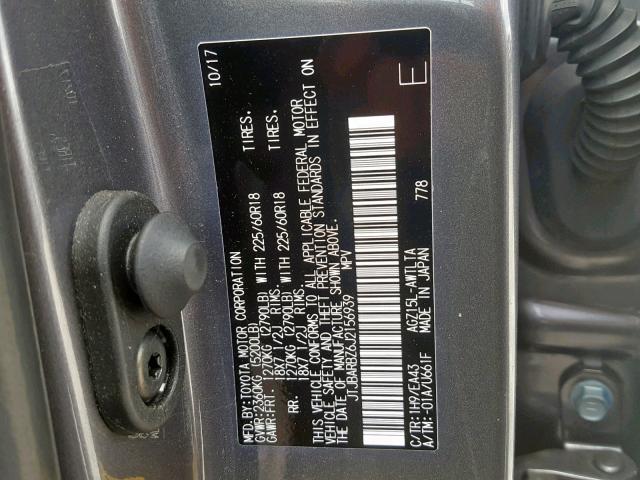 JTJBARBZ6J2156939 - 2018 LEXUS NX 300 GRAY photo 10